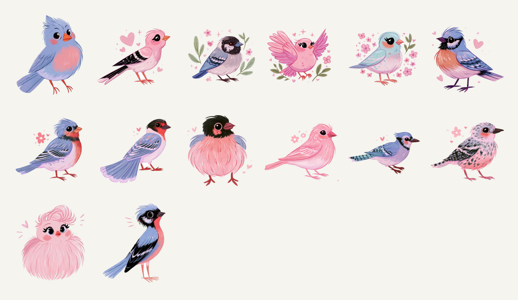 A collection of digitial art birds